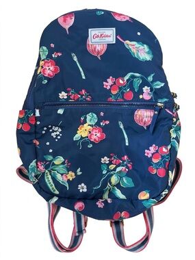 RARE Cath Kidston Garden Veg Navy Foldaway Backpack Vegetable Print
